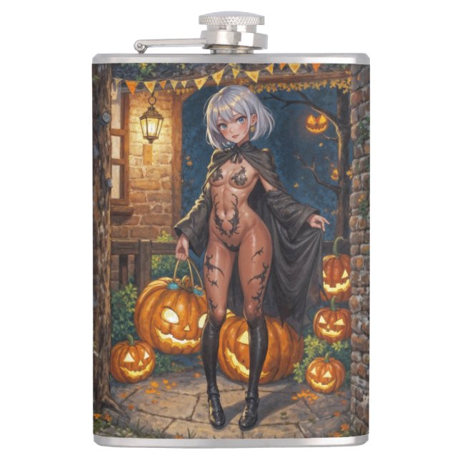 Halloween Anime Girl Trick or Treat Body Paint  Flask (Front)