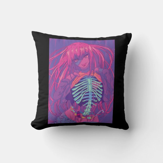 Halloween Anime  Spooky Anime Girl Waifu Scary  Throw Pillow (Front)