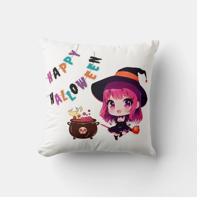 Halloween/anime/witch/cauldron  throw pillow (Front)