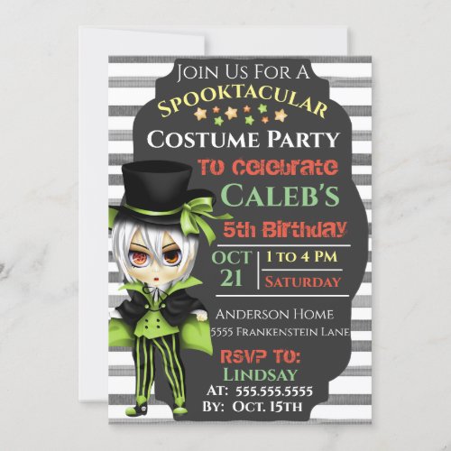 Halloween Any Age Birthday Boy Costume Party  Invitation