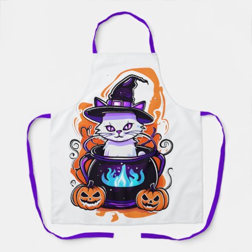Halloween Aprons Halloween Cat in Witch Cauldron Apron