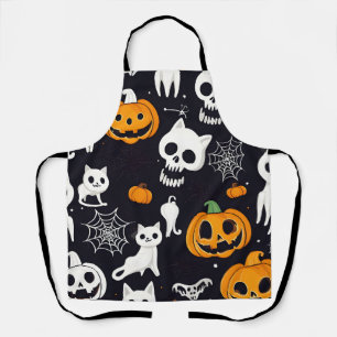 Halloween Aprons, Pumpkin Jack-o-Lantern Cat Skull Apron