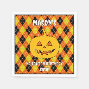 Halloween Argyle jack o lantern Napkins
