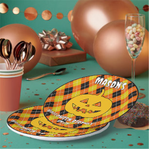Halloween Argyle jack o lantern Paper Plates