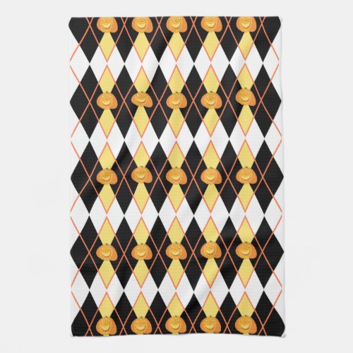 Halloween Argyle Jack_o_lantern Pumpkin Kitchen Towel