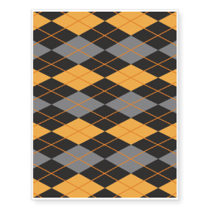 Halloween Argyle Orange and Black Pattern Temporary Tattoos