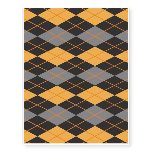 Halloween Argyle Orange and Black Pattern Temporary Tattoos (Front)