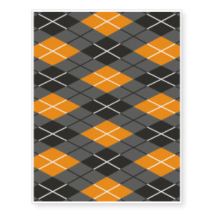 Halloween Argyle Orange and Grey Pattern Temporary Tattoos