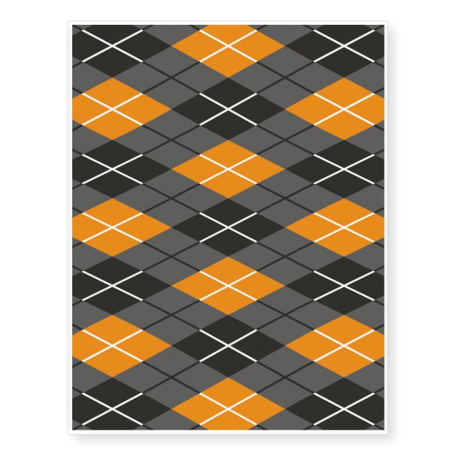 Halloween Argyle Orange and Grey Pattern Temporary Tattoos (Front)