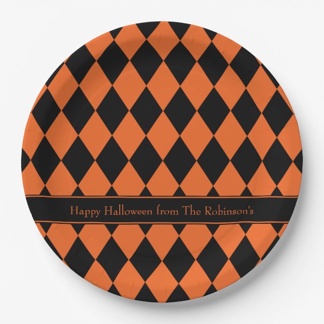 Halloween Argyle ~ Personalized Paper Plates (Front)