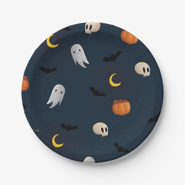 Halloween Art Halloween Skeleton Art Happy Hallowe Paper Plates (Front)