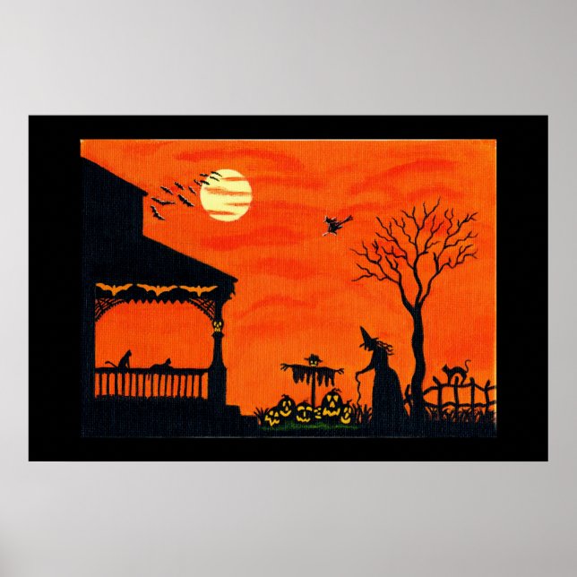 Halloween Art Poster,witches,scarecrow,skull, Poster (Front)