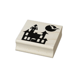 Halloween Art Stamps/House with Moon and Bat Rubber Stamp