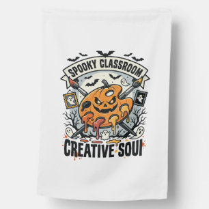 Halloween Art Teacher Spooky Classroom House Flag
