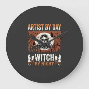 Halloween Artist by Day Witch by Night Design Large Clock