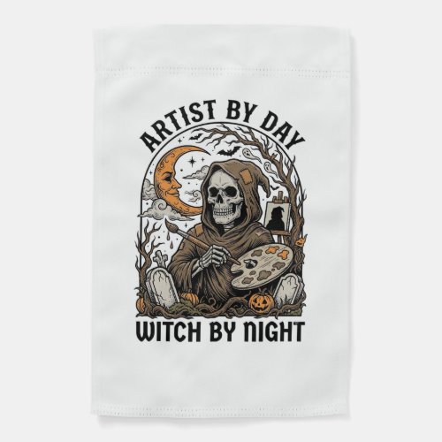 Halloween Artist Witch Vintage Engraving Art Tee_1 Garden Flag