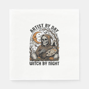 Halloween Artist Witch Vintage Engraving Art Tee_1 Napkins