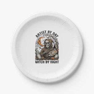 Halloween Artist Witch Vintage Engraving Art Tee_1 Paper Plates