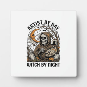 Halloween Artist Witch Vintage Engraving Art Tee_1 Plaque