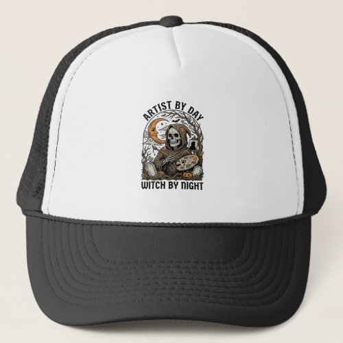 Halloween Artist Witch Vintage Engraving Art Tee_1 Trucker Hat