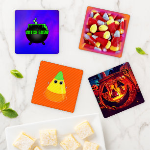 Halloween - Assorted Candy, Pumpkin, Witch Coaster Set