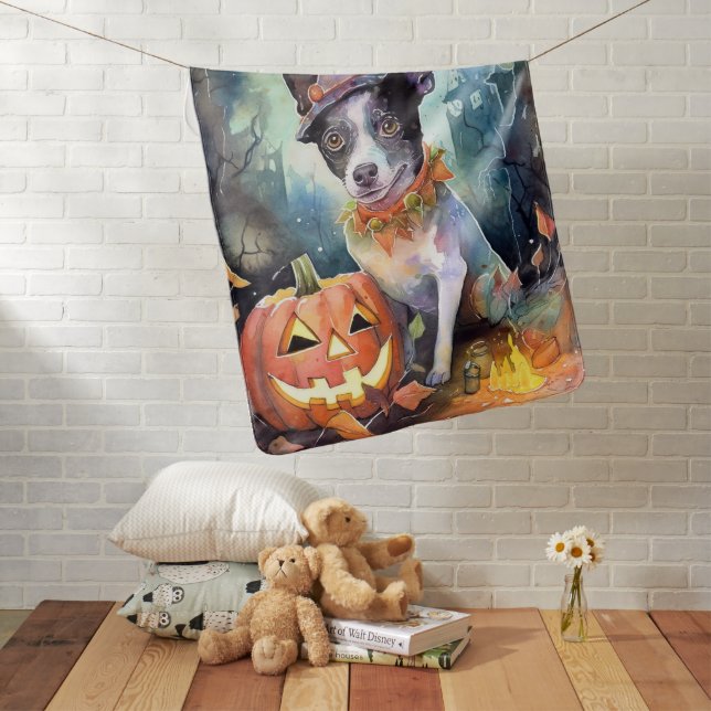 Halloween Australian Cattle With Pumpkins Scary Baby Blanket (In Situ)
