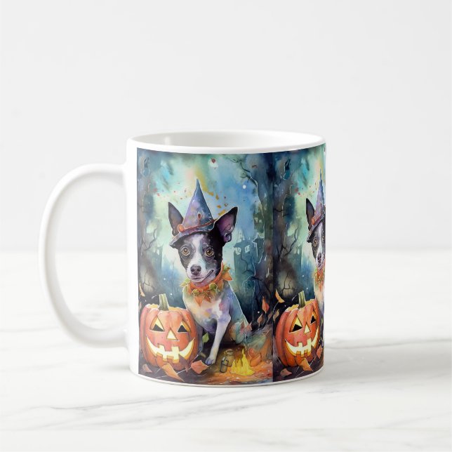 Halloween Australian Cattle With Pumpkins Scary Coffee Mug (Left)