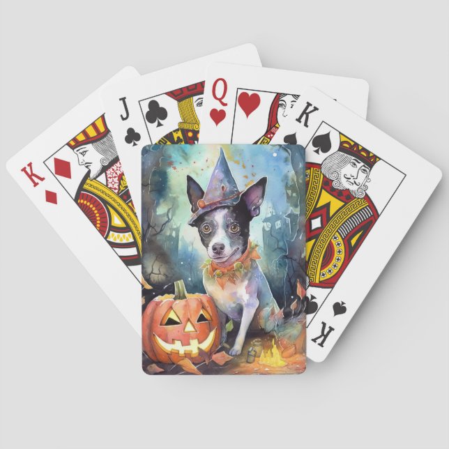 Halloween Australian Cattle With Pumpkins Scary Poker Cards (Back)