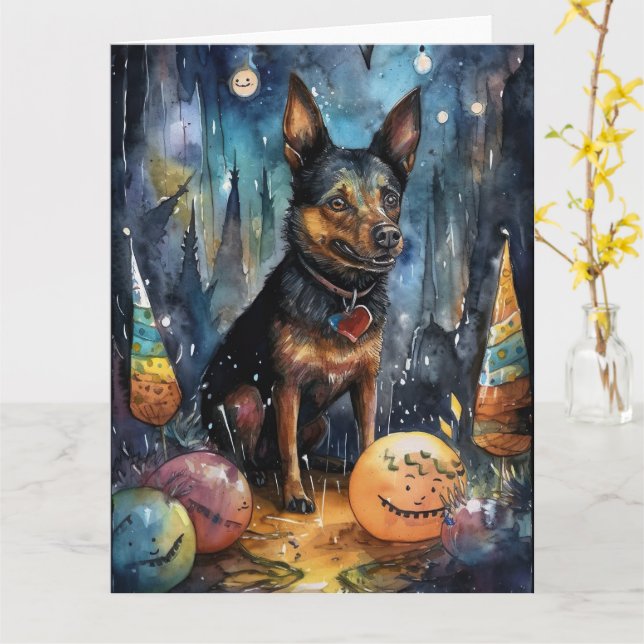 Halloween Australian Kelpie With Pumpkins Scary Card (Yellow Flower)