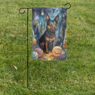 Halloween Australian Kelpie With Pumpkins Scary Garden Flag