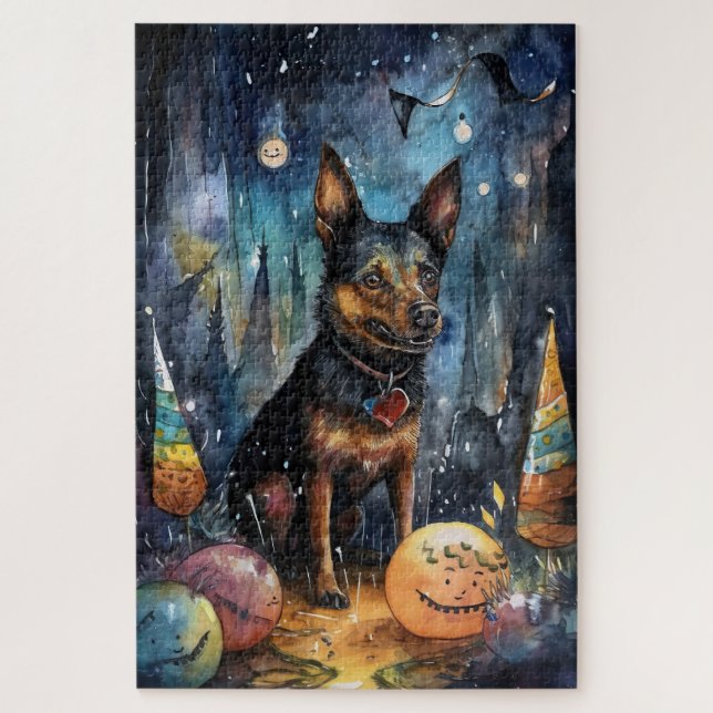 Halloween Australian Kelpie With Pumpkins Scary Jigsaw Puzzle (Vertical)