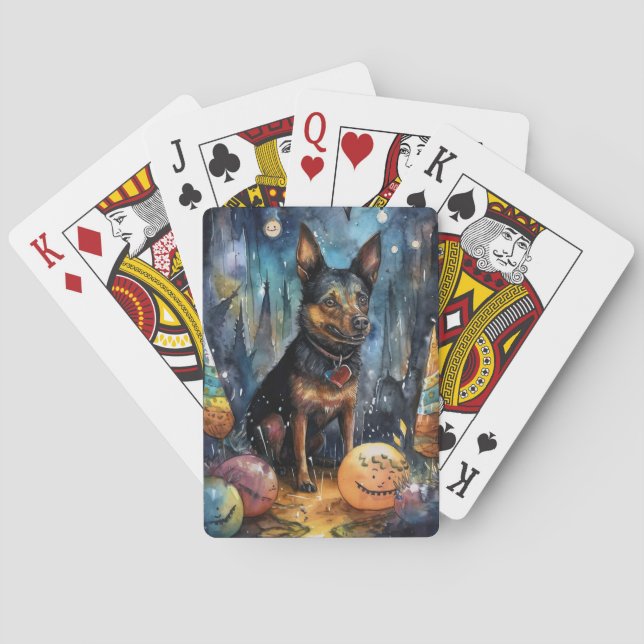 Halloween Australian Kelpie With Pumpkins Scary Poker Cards (Back)