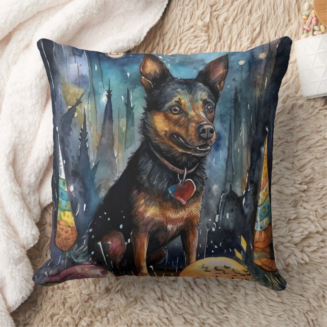 Halloween Australian Kelpie With Pumpkins Scary Throw Pillow (Blanket)