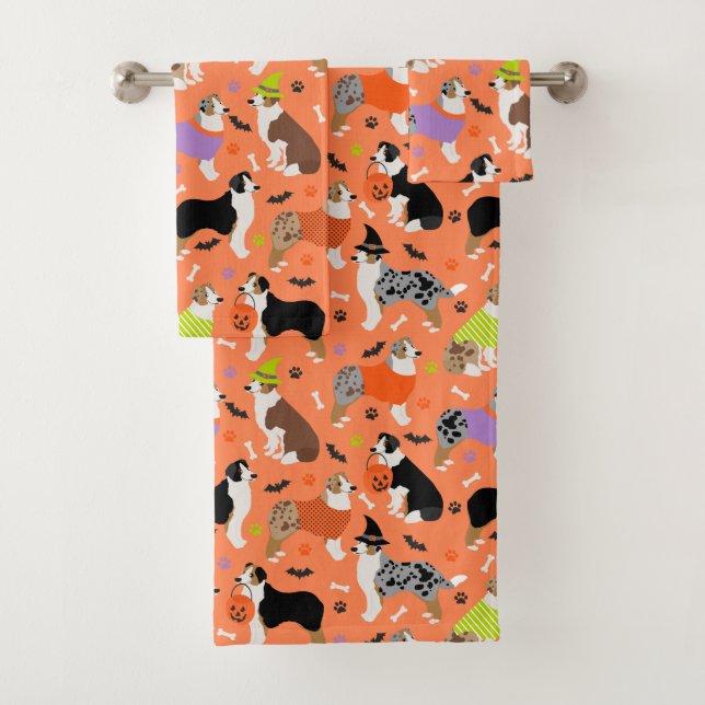 Halloween Australian Shepherd Bath Towel Set (Insitu)