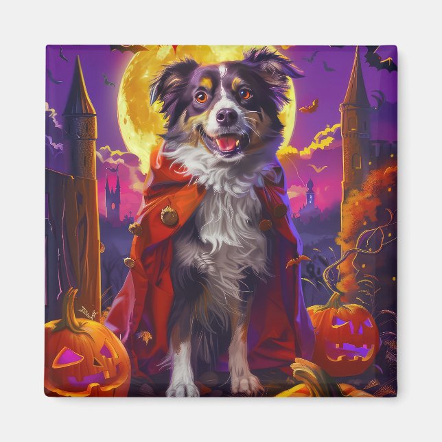 Halloween Australian Shepherd Dog Pumpkins Scary  Magnet (Front)