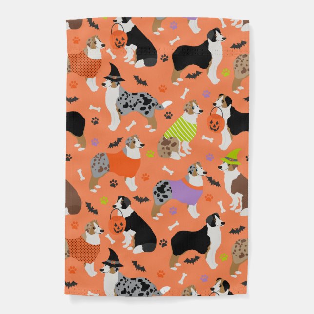 Halloween Australian Shepherd Garden Flag (Front)