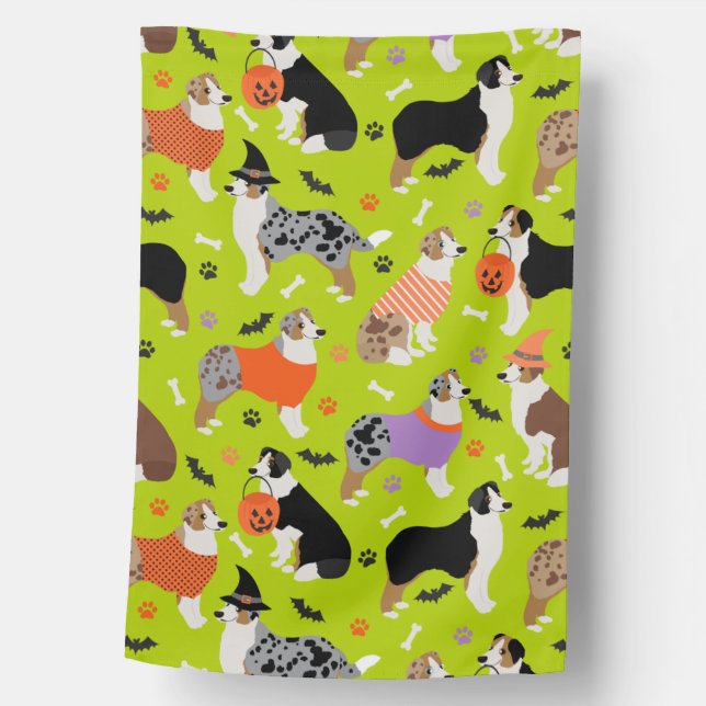 Halloween Australian Shepherd House Flag (Front)