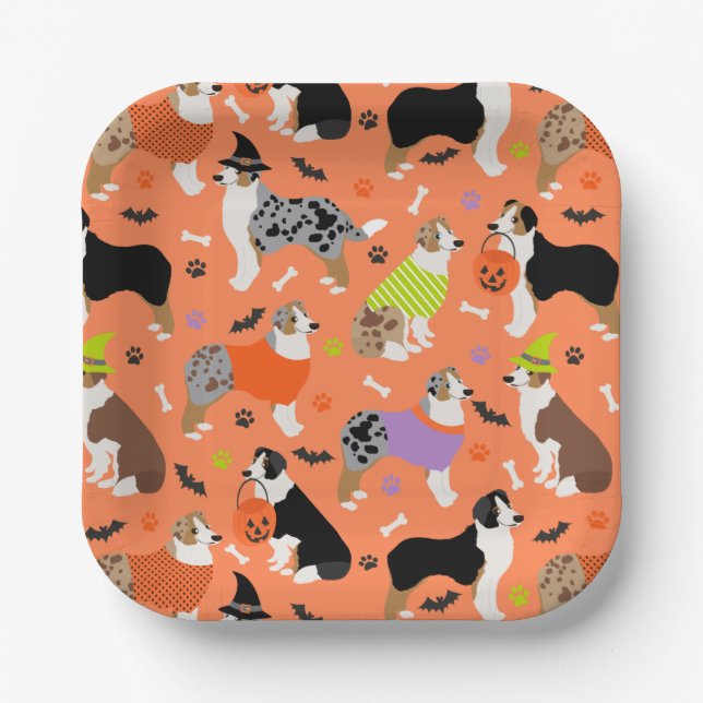 Halloween Australian Shepherd Paper Plates (Front)