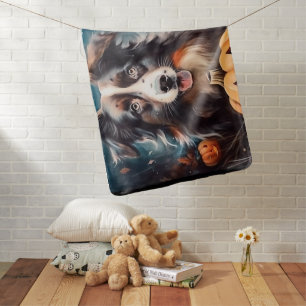 Halloween Australian Shepherd With Pumpkins Scary Baby Blanket