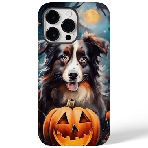 Halloween Australian Shepherd With Pumpkins Scary Case-Mate iPhone 14 Pro Max Case