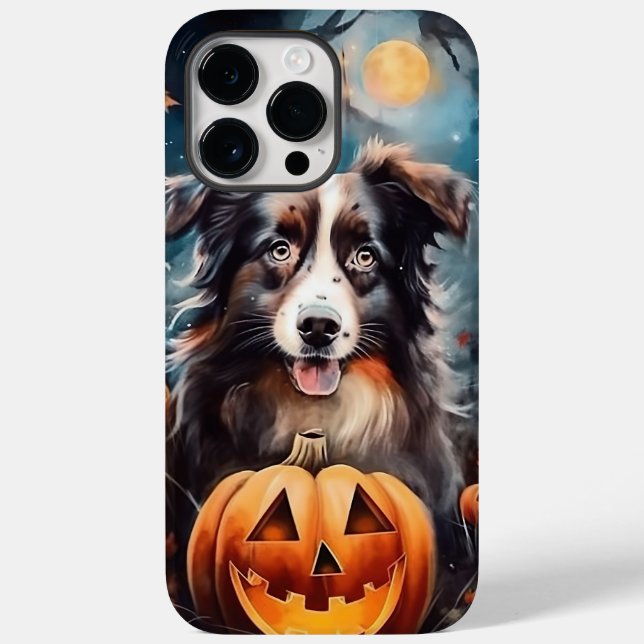 Halloween Australian Shepherd With Pumpkins Scary Case-Mate iPhone Case (Back)