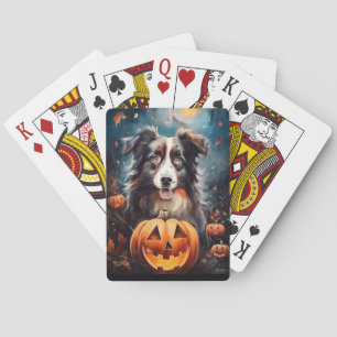 Halloween Australian Shepherd With Pumpkins Scary Poker Cards