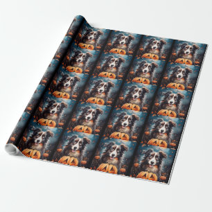 Halloween Australian Shepherd With Pumpkins Scary Wrapping Paper