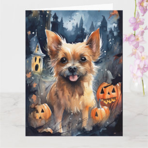 Halloween Australian Terrier With Pumpkins Scary Card