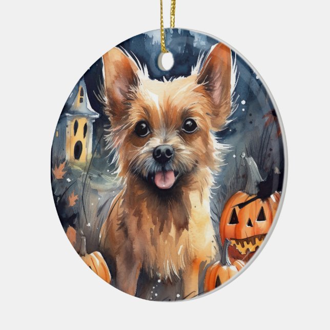 Halloween Australian Terrier With Pumpkins Scary  Ceramic Ornament (Left)