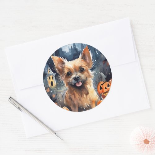 Halloween Australian Terrier With Pumpkins Scary  Classic Round Sticker