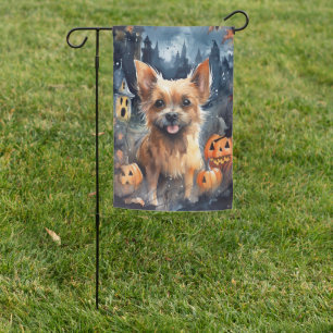 Halloween Australian Terrier With Pumpkins Scary Garden Flag