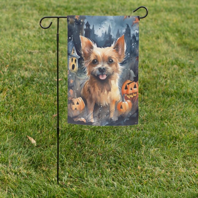 Halloween Australian Terrier With Pumpkins Scary  Garden Flag (In SItu)