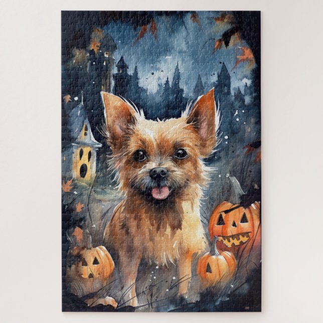 Halloween Australian Terrier With Pumpkins Scary  Jigsaw Puzzle (Vertical)