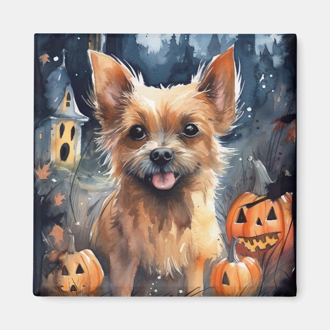 Halloween Australian Terrier With Pumpkins Scary  Magnet (Front)